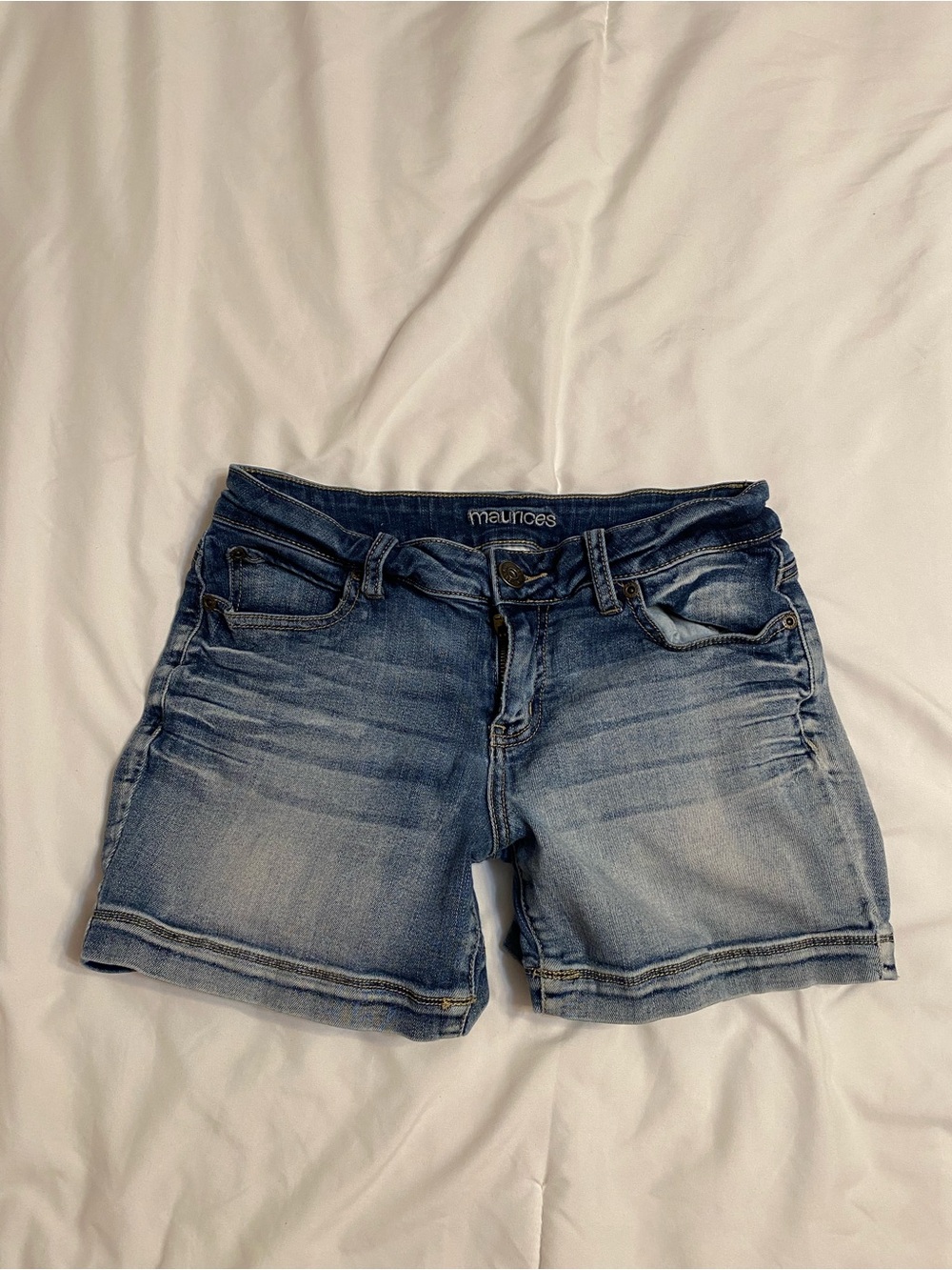 Maurices Distressed Light Blue Denim Shorts